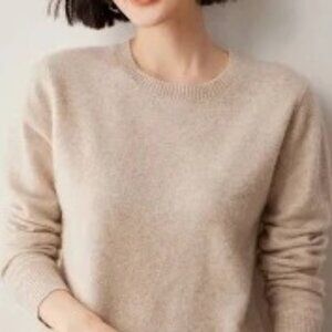 NWT Ellen Tracy 100% Cashmere Womens Sweater Beige Long Sleeve Crew Neck Size M